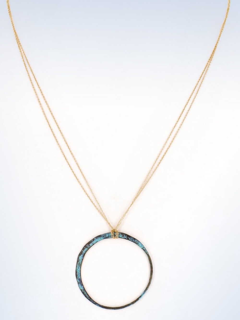 PANACEA Patina Circle Pendant 33" Long Gold-Tone Chain Necklace